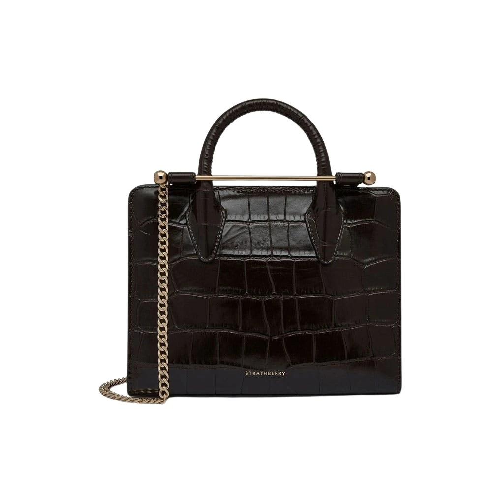 Brown-Mini-Tote-in-Croc-embossed-Leather-Mahogany28375_nobg Strathberry Mini Tote bag