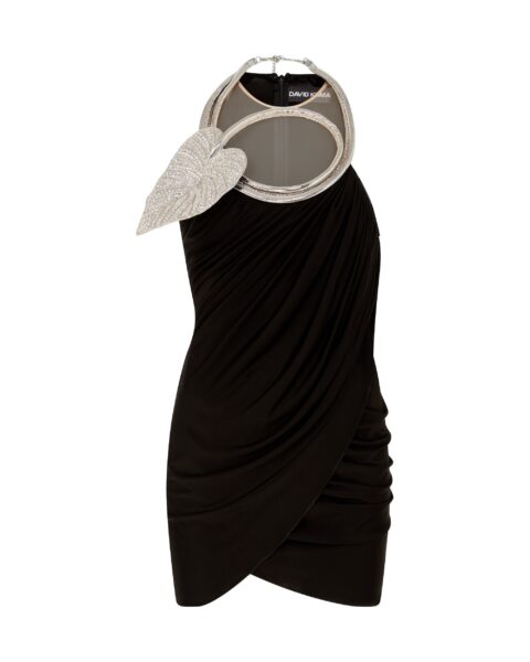 David Koma Crystal Leaf Neckline Mini Dress