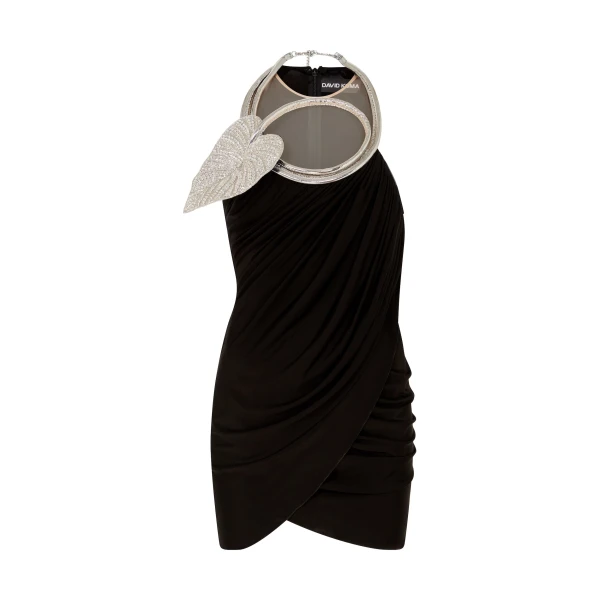 David Koma Crystal Leaf Neckline Mini Dress