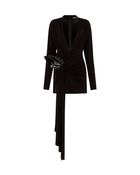 David Koma Draped Hem And Leather Flower Mini Dress