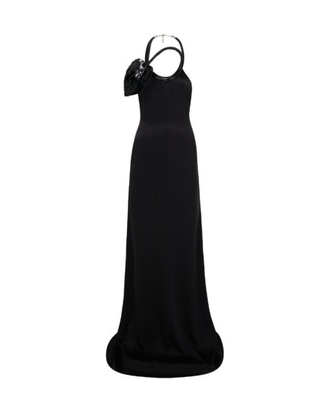 David Koma Leather Leaf Halter Neck Gown