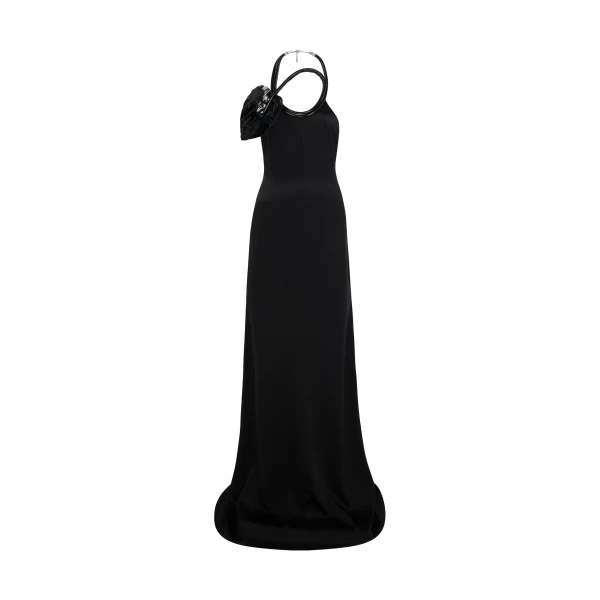 David Koma Leather Leaf Halter Neck Gown