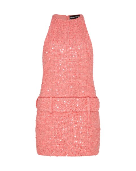 David Koma Sequin Boucle Halterneck Mini Dress