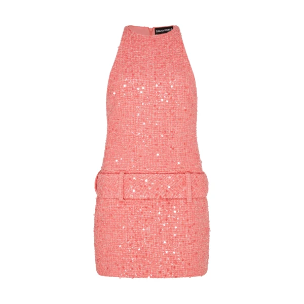 David Koma Sequin Boucle Halterneck Mini Dress