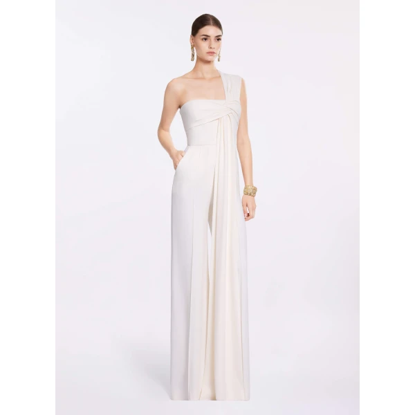 Elie Saab Asymmetric Cady Jumpsuit in White featuring  – Luxury Designer Fashion at Luxury Shoes .