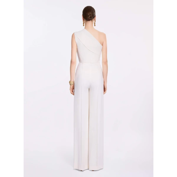 Elie Saab Asymmetric Cady Jumpsuit in White featuring  – Luxury Designer Fashion at Luxury Shoes .