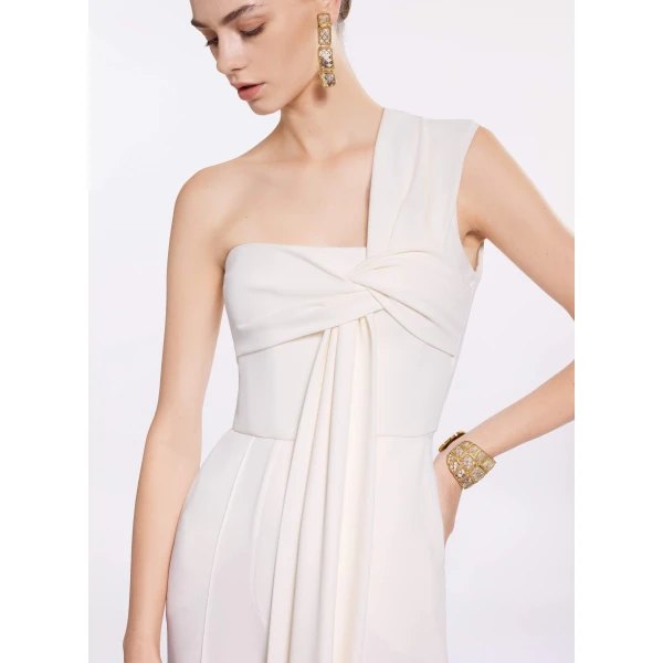 Elie Saab Asymmetric Cady Jumpsuit in White featuring  – Luxury Designer Fashion at Luxury Shoes .