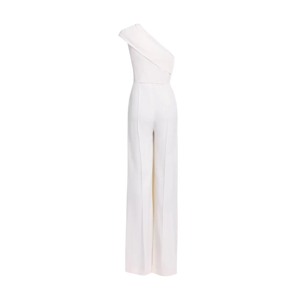 Elie Saab Asymmetric Cady Jumpsuit in White featuring  – Luxury Designer Fashion at Luxury Shoes .