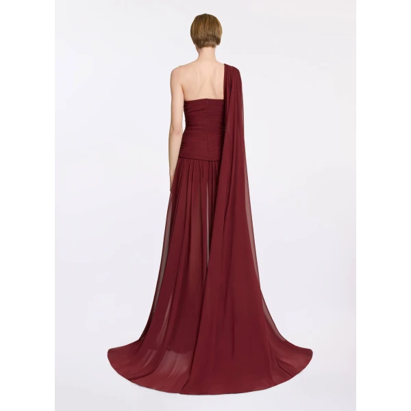 Elie Saab Asymmetrical Silk Dress in Red featuring  – Luxury Designer Fashion at Luxury Shoes .