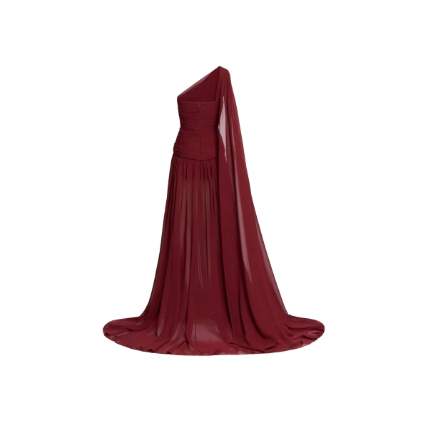 Elie Saab Asymmetrical Silk Dress in Red featuring  – Luxury Designer Fashion at Luxury Shoes .