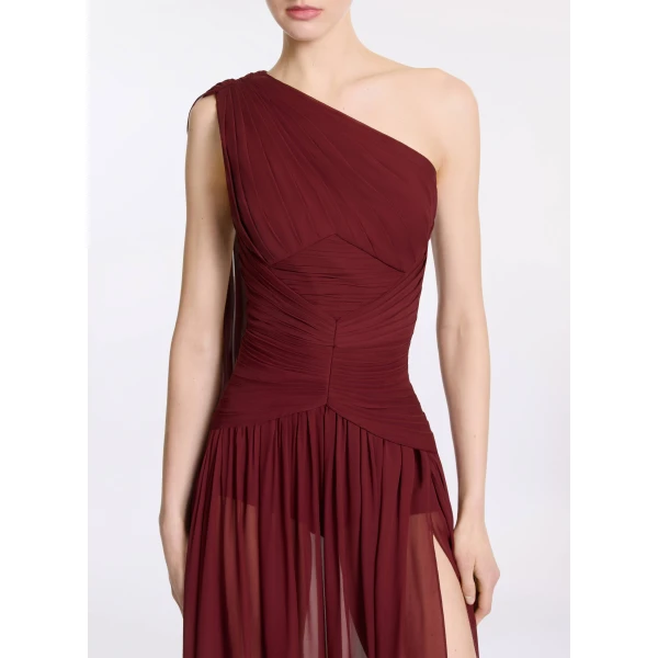 Elie Saab Asymmetrical Silk Dress in Red featuring  – Luxury Designer Fashion at Luxury Shoes .