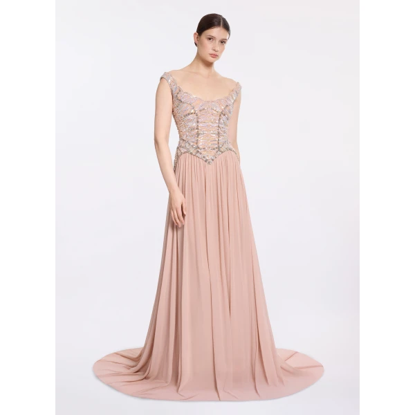 Elie Saab Bead Embroidered Corset Dress in Pink featuring  – Luxury Designer Fashion at Luxury Shoes .