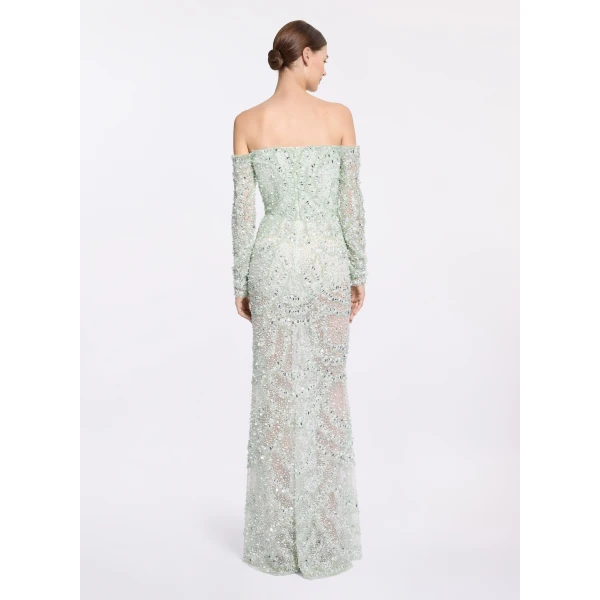 Elie Saab Bead Embroidered Gown in Green featuring  – Luxury Designer Fashion at Luxury Shoes .