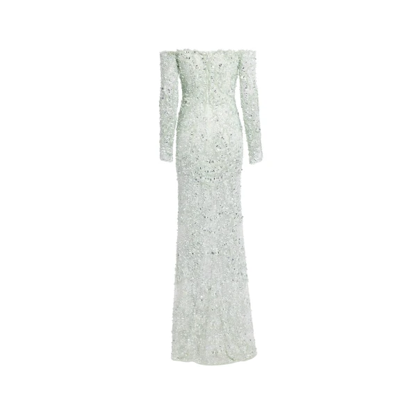 Elie Saab Bead Embroidered Gown in Green featuring  – Luxury Designer Fashion at Luxury Shoes .