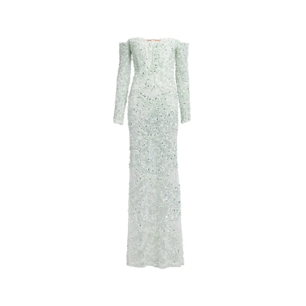 Elie Saab Bead Embroidered Gown in Green featuring  – Luxury Designer Fashion at Luxury Shoes .