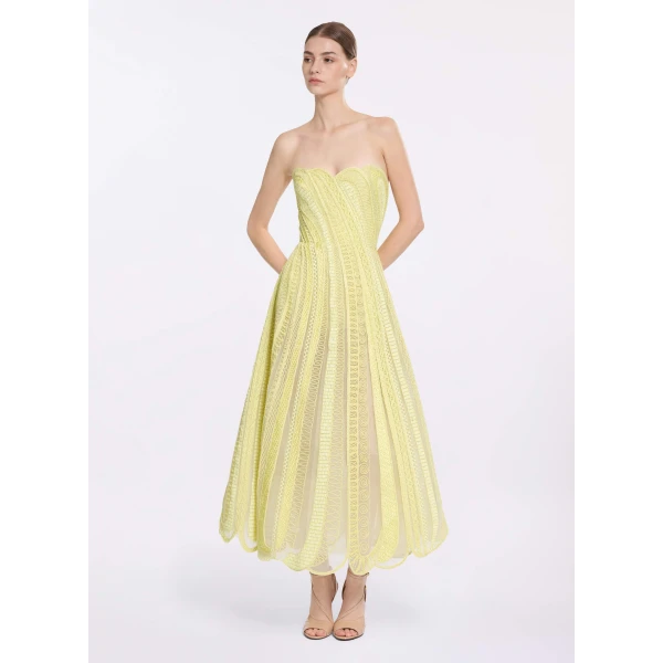Elie Saab Bead Embroidered Midi Dress in Yellow featuring  – Luxury Designer Fashion at Luxury Shoes .