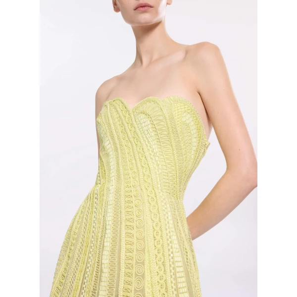 Elie Saab Bead Embroidered Midi Dress in Yellow featuring  – Luxury Designer Fashion at Luxury Shoes .