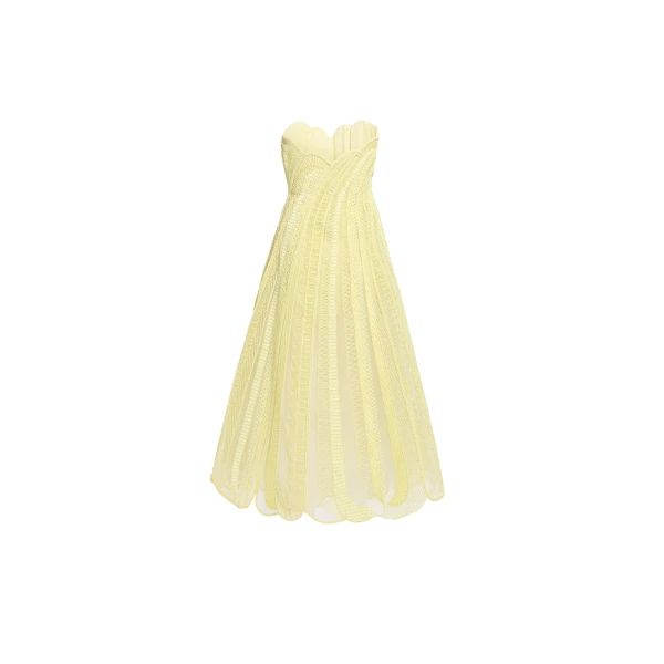 Elie Saab Bead Embroidered Midi Dress in Yellow featuring  – Luxury Designer Fashion at Luxury Shoes .