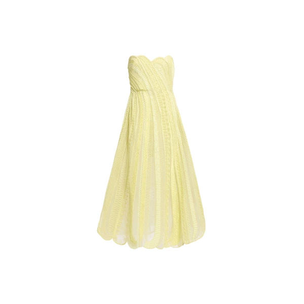Elie Saab Bead Embroidered Midi Dress in Yellow featuring  – Luxury Designer Fashion at Luxury Shoes .
