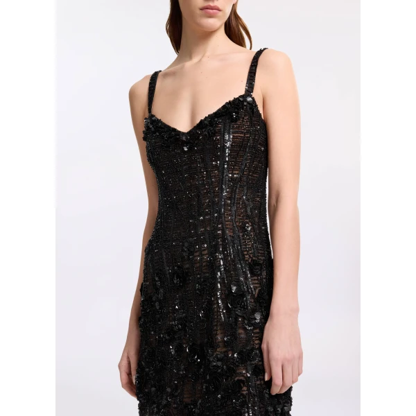 Elie Saab Bead Embroidered Short Dress in Black featuring  – Luxury Designer Fashion at Luxury Shoes .