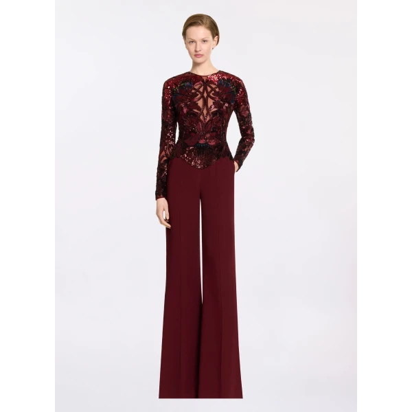 Elie Saab Bead Embroidered and Cady Jumpsuit in Red featuring  – Luxury Designer Fashion at Luxury Shoes .