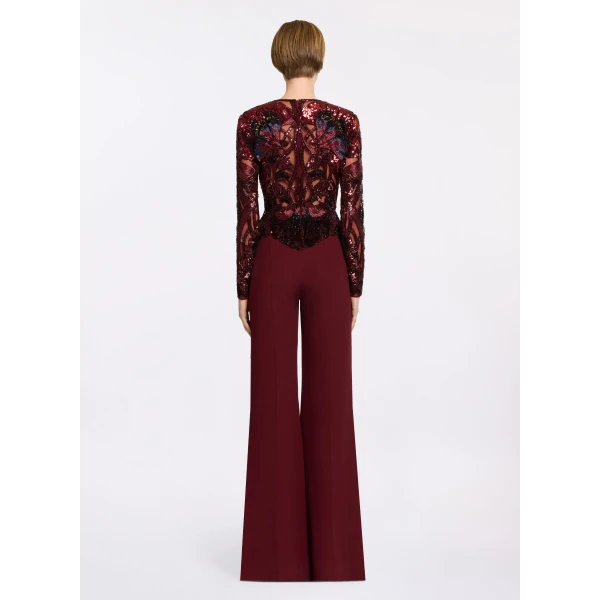 Elie Saab Bead Embroidered and Cady Jumpsuit in Red featuring  – Luxury Designer Fashion at Luxury Shoes .
