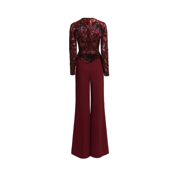 Elie Saab Bead Embroidered and Cady Jumpsuit in Red featuring  – Luxury Designer Fashion at Luxury Shoes .