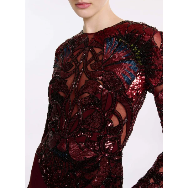 Elie Saab Bead Embroidered and Cady Jumpsuit in Red featuring  – Luxury Designer Fashion at Luxury Shoes .