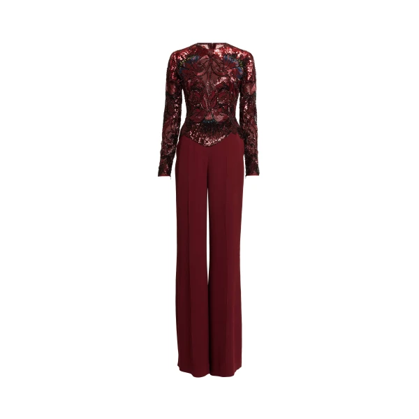 Elie Saab Bead Embroidered and Cady Jumpsuit in Red featuring  – Luxury Designer Fashion at Luxury Shoes .