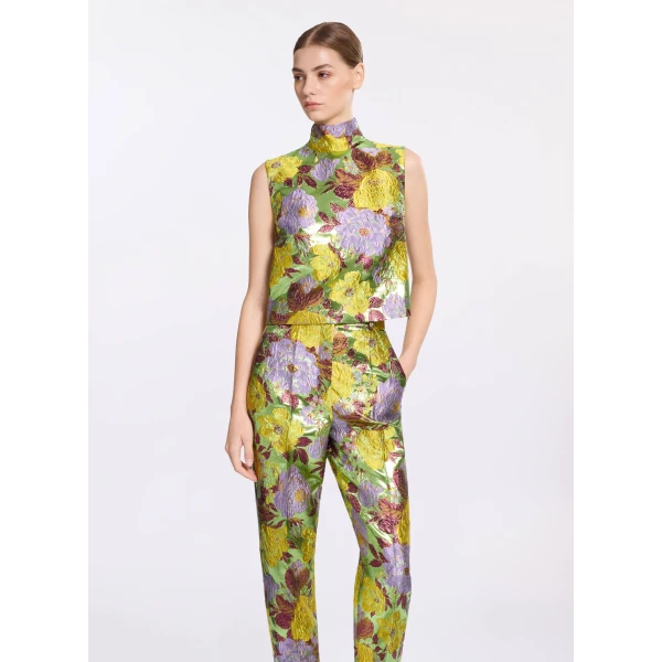 Elie Saab Brocade High Neck Top in Multicolour featuring  – Luxury Designer Fashion at Luxury Shoes .