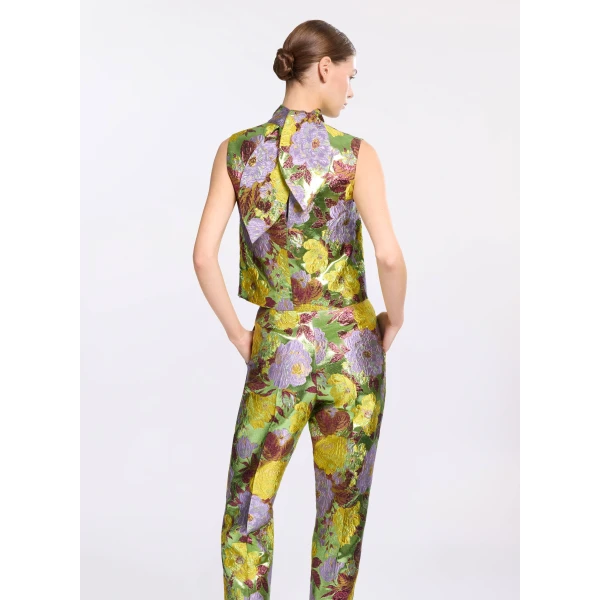 Elie Saab Brocade High Neck Top in Multicolour featuring  – Luxury Designer Fashion at Luxury Shoes .