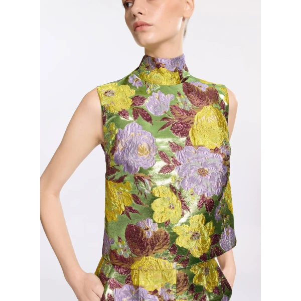 Elie Saab Brocade High Neck Top in Multicolour featuring  – Luxury Designer Fashion at Luxury Shoes .