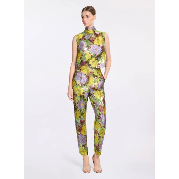 Elie Saab Brocade High Neck Top in Multicolour featuring  – Luxury Designer Fashion at Luxury Shoes .
