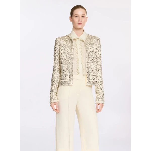 Elie Saab Cady Bead Embroidered Jacket in White featuring  – Luxury Designer Fashion at Luxury Shoes .