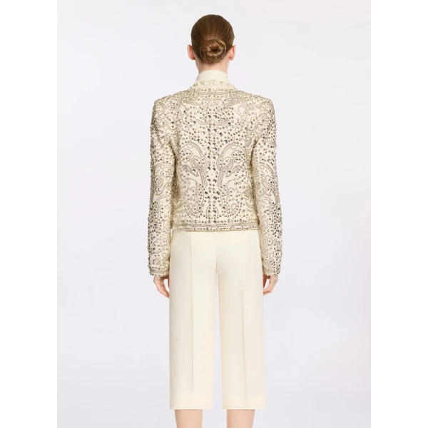 Elie Saab Cady Bead Embroidered Jacket in White featuring  – Luxury Designer Fashion at Luxury Shoes .