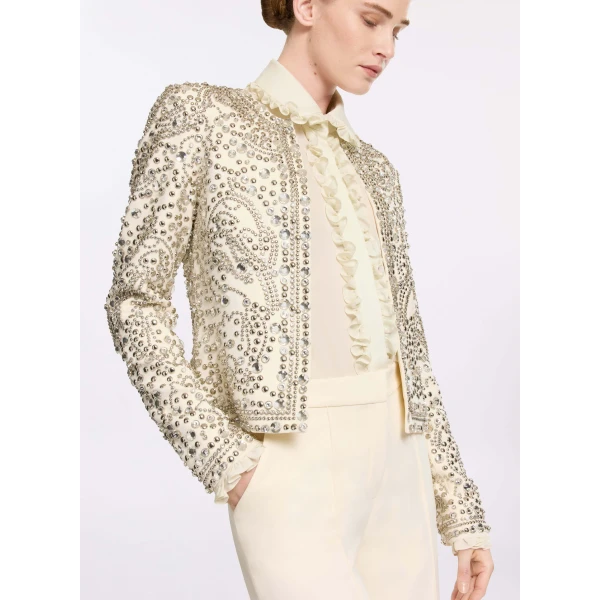 Elie Saab Cady Bead Embroidered Jacket in White featuring  – Luxury Designer Fashion at Luxury Shoes .