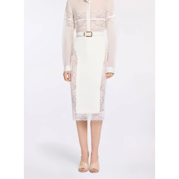 Elie Saab Cady and Lace Skirt in White featuring  – Luxury Designer Fashion at Luxury Shoes .