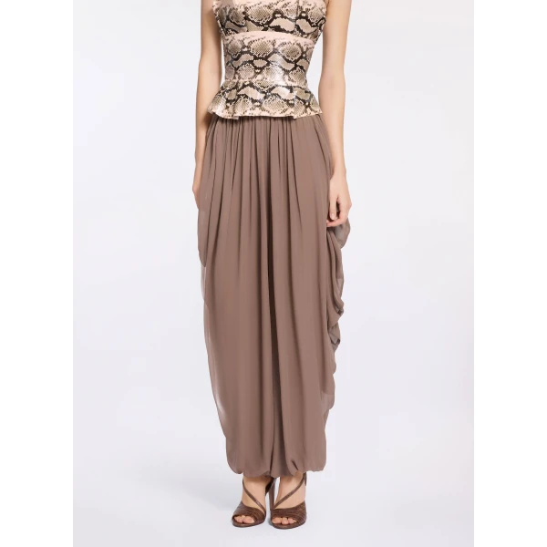 Elie Saab Cascading Silk Pants in Beige featuring  – Luxury Designer Fashion at Luxury Shoes .