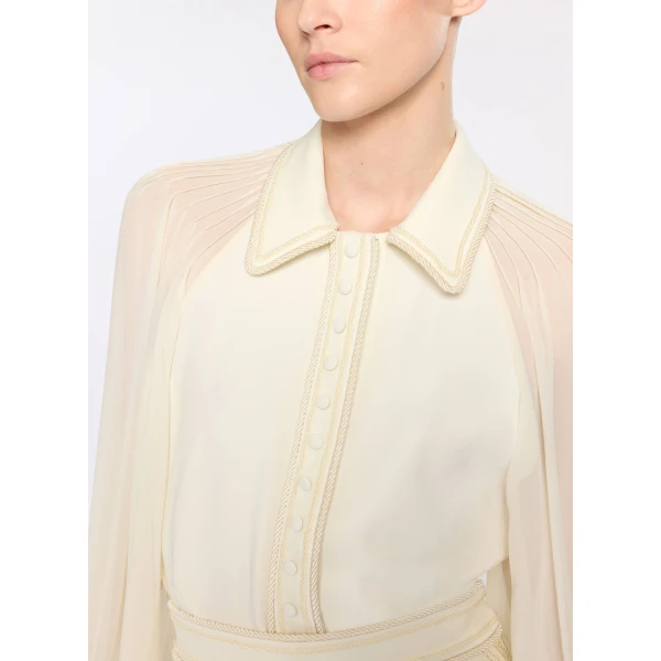 Elie Saab Cord Embellished Crepe and Silk Shirt in White featuring  – Luxury Designer Fashion at Luxury Shoes .