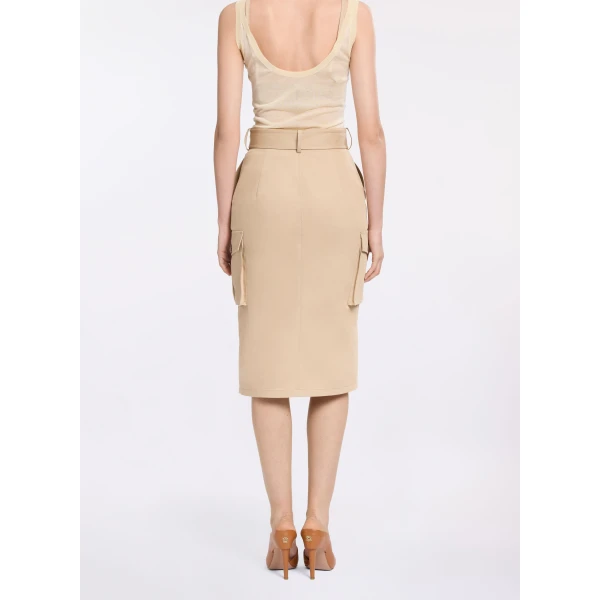 Elie Saab Cotton Drill Midi Skirt in Beige featuring  – Luxury Designer Fashion at Luxury Shoes .