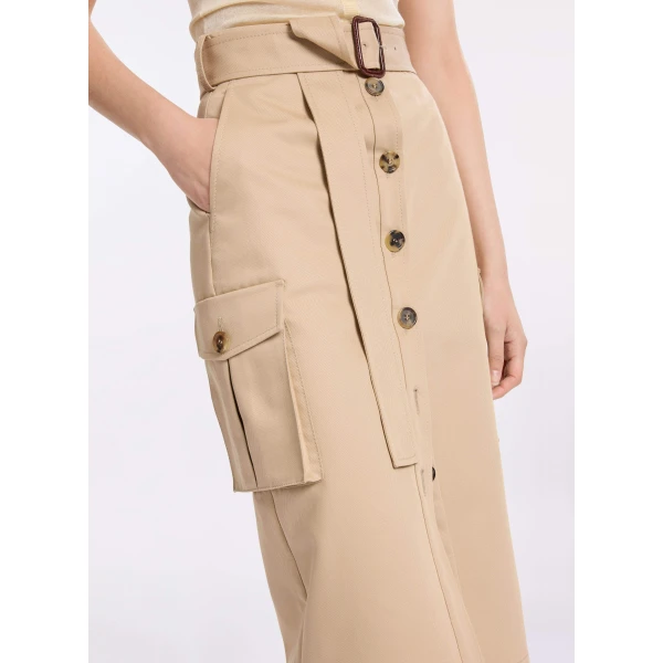 Elie Saab Cotton Drill Midi Skirt in Beige featuring  – Luxury Designer Fashion at Luxury Shoes .