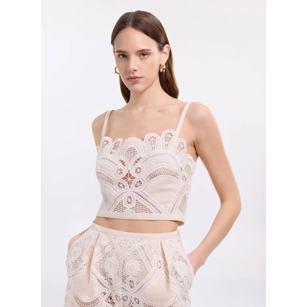Elie Saab Cotton Embroidered Bralette in Ivory featuring  – Luxury Designer Fashion at Luxury Shoes .