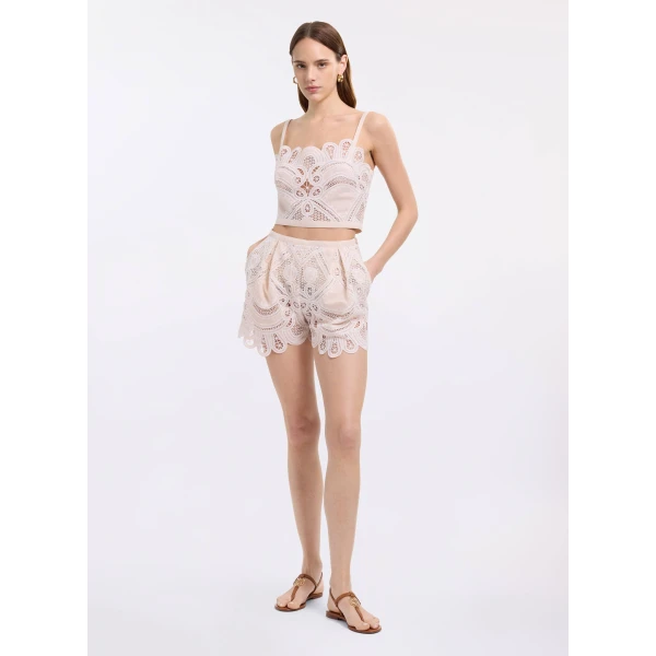 Elie Saab Cotton Embroidered Bralette in Ivory featuring  – Luxury Designer Fashion at Luxury Shoes .