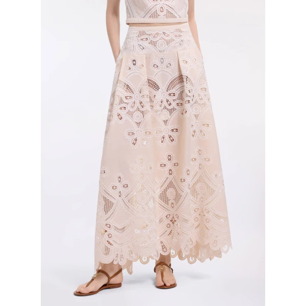Elie Saab Cotton Embroidered Skirt in Ivory featuring  – Luxury Designer Fashion at Luxury Shoes .