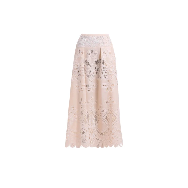 Elie Saab Cotton Embroidered Skirt in Ivory featuring  – Luxury Designer Fashion at Luxury Shoes .
