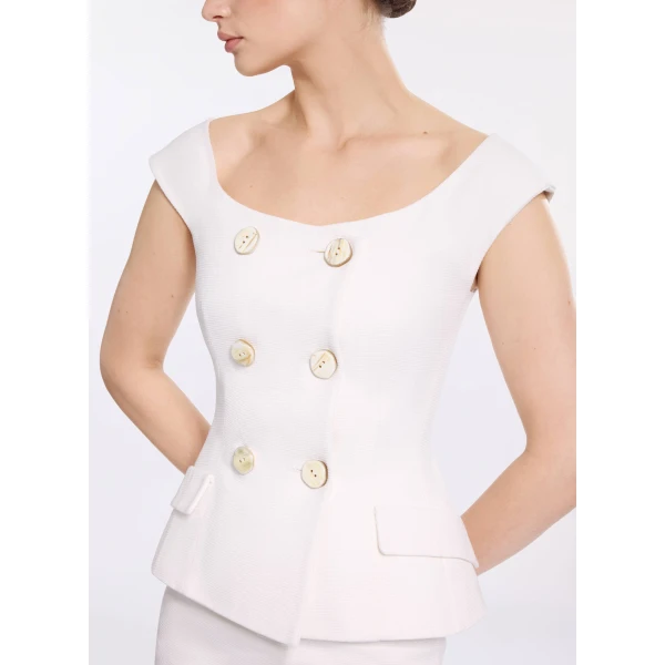 Elie Saab Cotton Piquet Jacket in White featuring  – Luxury Designer Fashion at Luxury Shoes .