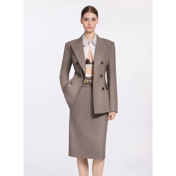 Elie Saab Cotton Twill Blazer in Beige featuring  – Luxury Designer Fashion at Luxury Shoes .