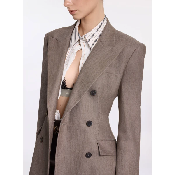 Elie Saab Cotton Twill Blazer in Beige featuring  – Luxury Designer Fashion at Luxury Shoes .