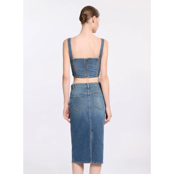 Elie Saab Denim Crop Top in Blue featuring  – Luxury Designer Fashion at Luxury Shoes .
