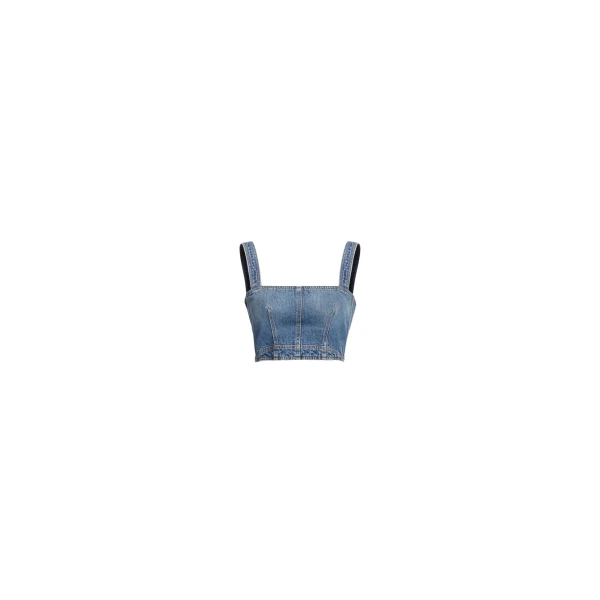 Elie Saab Denim Crop Top in Blue featuring  – Luxury Designer Fashion at Luxury Shoes .